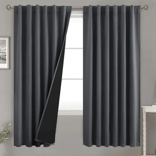 Vista 194 de BGment Cortinas 100% opacas beige de 63 pulgadas de largo con forro aislante térmico, bolsillo para varilla y lengüeta trasera de doble capa