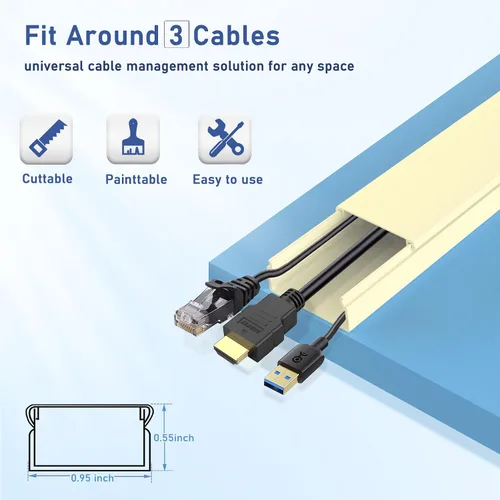 Vista 2 de Kit de Canaleta de Pared para Cubierta de Cable - Ocultacables de 157", Ocultadores de Cables para Montaje de TV en Pared y Gestión de Cables, Beige
