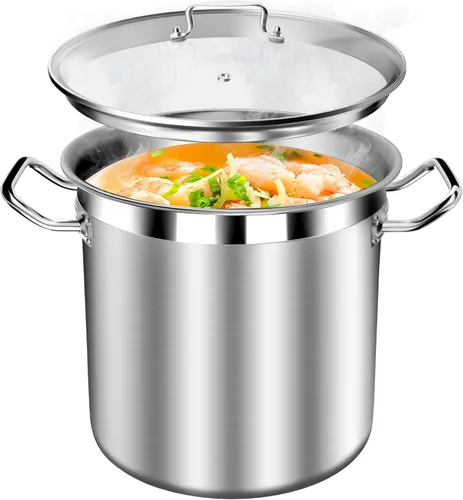 Vista 9 de STOCKPOT Olla de cocina, olla de acero inoxidable, olla de sopa con tapa de vidrio, ollas de inducción - 6 cuartos