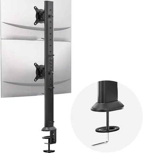 Vista 9 de Hemudu Dual Monitor Articulating Desk Mount Arm Stand - Vertical Stack Screen Supports Two 13 to 34 Inch Computer Monitors with C Clamp White Blanco