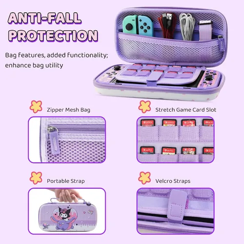 Vista 2 de HYPERCASE Cute Switch OLED Carrying Bag Purple Bunny for Console&Accessories, with Switch OLED Dockable Cover PC Hardshell, Screen Protector