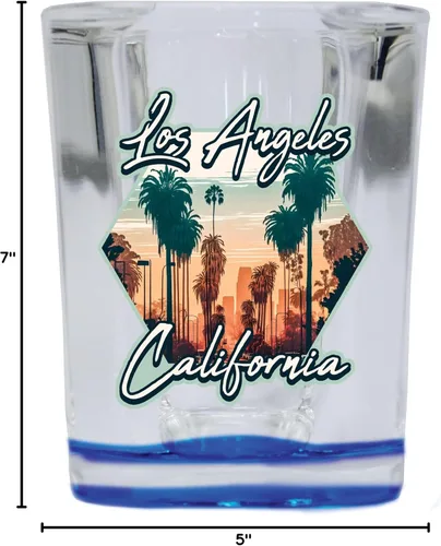 Vista 2 de Los Angeles California Souvenir - Vaso de chupito cuadrado de 2.5 onzas, base azul B