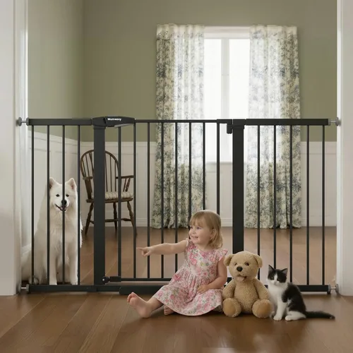 Vista 12 de Mumeasy Puerta de bebé extra ancha de 29.7-57 pulgadas para puertas, puerta de perro de cierre automático para interiores para escaleras, puerta