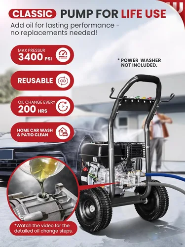 Vista 3 de WOJET Bomba de lavado a presión, eje de 3/4", 3400PSI 2.5GPM y bomba de lavado a presión de émbolo triple