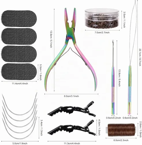 Vista 7 de NEWISHTOOL Kit de Herramientas para Extensiones de Cabello - Micro Cuentas de Silicona, Alicates para Cuentas de Acero Inoxidable, Enhebrador