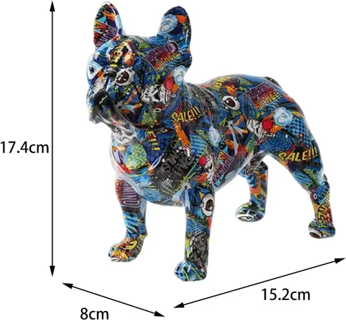 Vista 4 de Graffiti - Estatua de bulldog francés, escultura de perro de resina colorida para decoración del hogar, sala de estar, estilo D