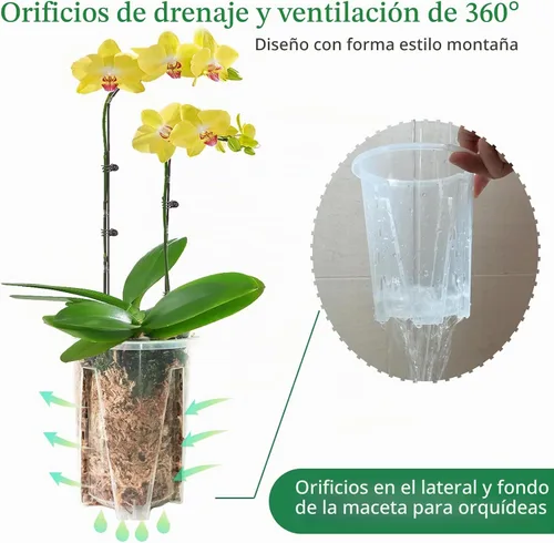 Vista 4 de Maceta para Orquídeas Paquete de 6 de 4.7'' x 5.6'', Macetas de Orquídeas de Plástico Transparente con Agujeros para Trasplantar, Maceta Resistente