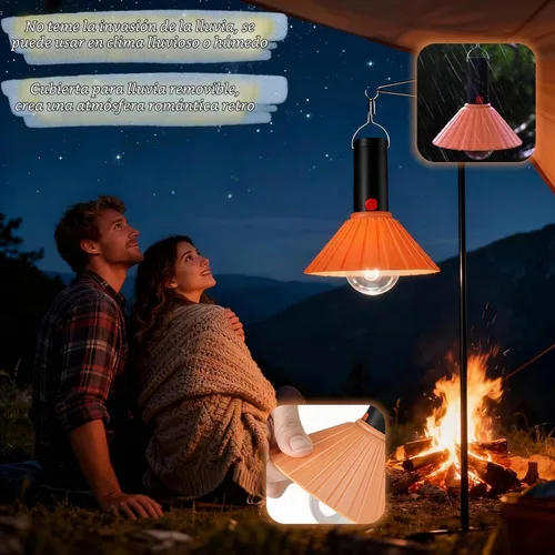 Vista 2 de Luz LED recargable para campamento, 3000 K blanco cálido, 3 modos de brillo, IPX6 impermeable, carga USB-C, gancho desmontable, luz portátil