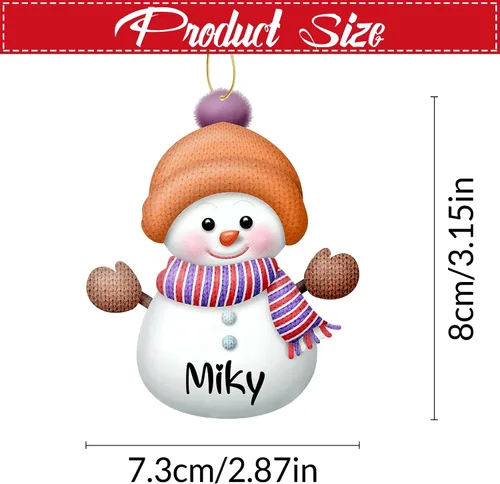 Vista 2 de Adornos de Navidad personalizados con nombre personalizado, muñeco de nieve, nombres de familia, decoración de árbol colgante de Navidad, 7