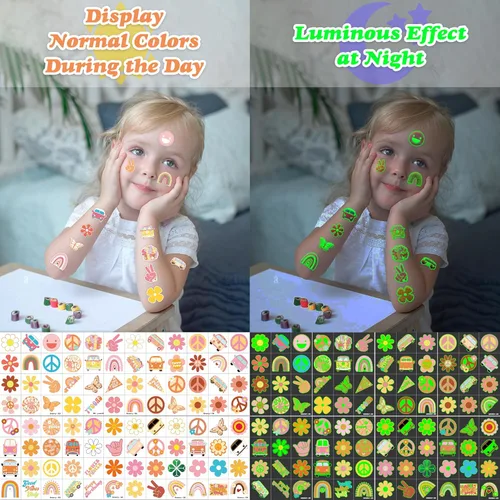 Vista 8 de 96 tatuajes temporales precortados de One Two Groovy de los años 60 y 70 para niños, suministros de fiesta temática de cumpleaños, decoración