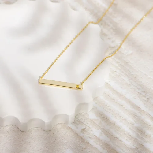 Vista 4 de PAVOI 14K Gold Plated Crystal Birthstone Bar Necklace Dainty Necklace Gold Necklaces for Women