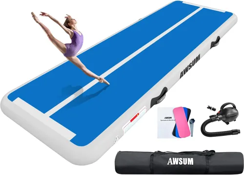 Vista 17 de AWSUM Inflatable Gymnastics Mat, Air Tumbling Mat with Pump for Home & Gym Azul/Azul