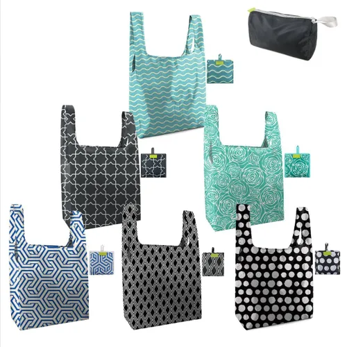 Vista 55 de BeeGreen Bolsas de comestibles reutilizables de Navidad con bolsa de almacenamiento con cremallera, paquete de 10 bolsas de compras reutilizables a