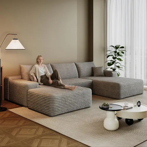 Vista 20 de Sofá modular en forma de L de 96 pulgadas con diván, moderno y cómodo sofá de pana para sala de estar, sofá de espuma viscoelástica, no requiere