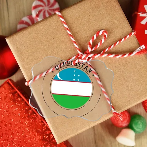 Vista 4 de Adornos de Navidad de Uzbekistán, bandera de Uzbekistán, adornos de árbol de Navidad, adornos de Navidad personalizados de acrílico transparente