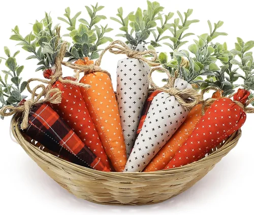 Vista 12 de Skylety Decoraciones de zanahoria de Pascua, paquete de 8 unidades, zanahorias artificiales de tela, no tejidas para rellenos de cestas de Pascua