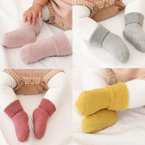 Vista 4 de Ehdching Paquete de 6 calcetines de algodón antideslizantes antideslizantes para bebés y niñas pequeñas