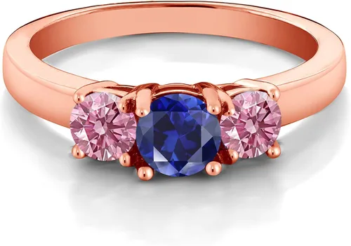 Vista 2 de Gem Stone King 1.10 Ct Blue Created Sapphire Pink Lab cultivado diamante de 18 quilates chapado en oro rosa anillo de plata
