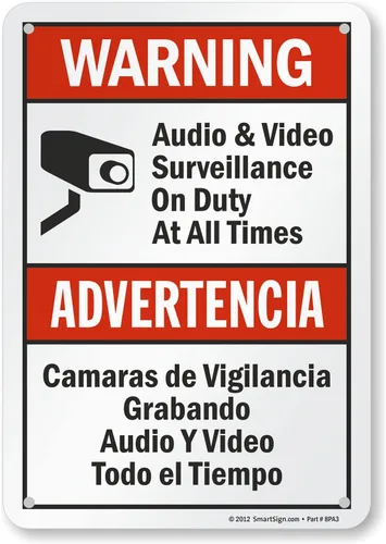 Vista 18 de SmartSign Paquete de 2 señales "Advertencia: Vigilancia de Audio y Video en Servicio en Todo Momento" Bilingüe - 7" x 10", Aluminio Metalizado