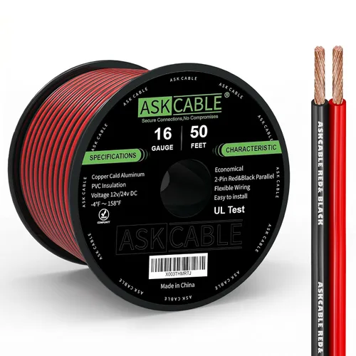 Vista 13 de Askcable Cable de alambre de 12 calibre, cable de alambre eléctrico de 12 AWG, 2 conductores de alambre rojo y negro, cable de extensión flexible