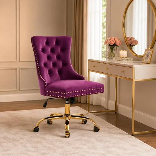 Vista 19 de Silla de tocador de maquillaje de terciopelo beige con ruedas