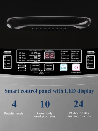 Vista 2 de KRIB BLING Lavadora completamente automática de 17.7 libras con pantalla LED, bomba de drenaje portátil para lavadora, 10 programas y 8 niveles