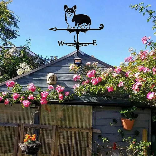 Vista 4 de Veleta para techo creativo Corgi Dog Weather Vanes para jardines al aire libre, arte de hierro negro, veleta meteorológica para casas, patio, césped