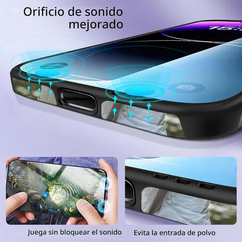 Vista 5 de Funda personalizada para iPhone 17, 16, 15, 14, 13, 12, 11 Pro/Max/Air/Puls, piel sintética + material TPU, bolsa de aire de cuatro esquinas es