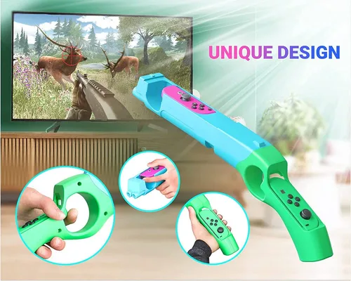 Vista 6 de Skywin Gun Controller for N-Switch JoyCons - Compatible with Nintendo Switch Gun Shooting Games (Green)