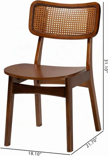 Vista 3 de Baxton Studio Tafari Mid-Century - Juego de sillas de comedor de 2 piezas con acabado marrón nogal y ratán