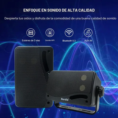Vista 2 de Herdio Altavoces Bluetooth de 3.5" para exteriores con cable impermeables, altavoces de 200W de 3 vías de actualización premium para montar