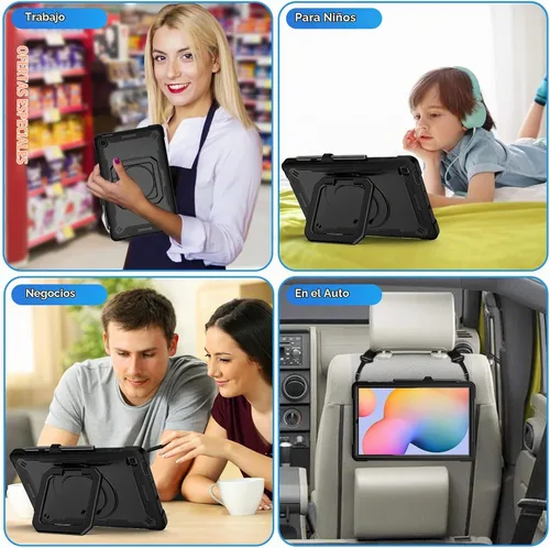 Vista 7 de DETUOSI - Funda para Samsung Galaxy Tab S6 Lite de 10.4" 2024, color negro with 360 Rotatable Stand & Shoulder Strap, Multi-Angle Cover, 3-layer