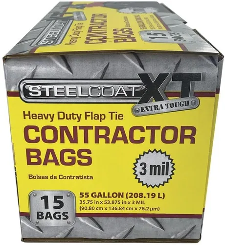 Vista 6 de Steelcoat Bolsas de basura XL para contratistas de 55 galones, extra resistentes, 3 mil, 15 unidades, color negro, fabricadas en Estados Unidos