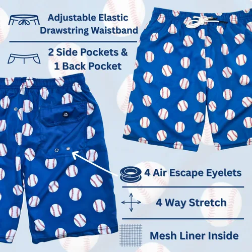 Vista 3 de ChalkTalkSPORTS Traje de baño de béisbol Shorts de natación Tallas para jóvenes y adultos