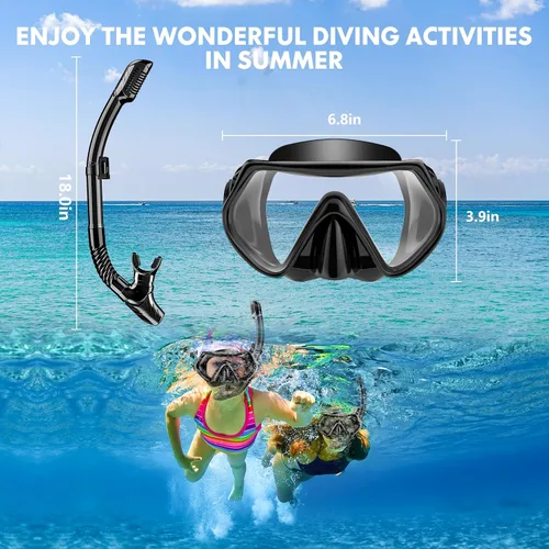 Vista 6 de Snorkeling Gear for Adults, Snorkel Set Scuba Diving mask Dry-Top, Adult Swimming Goggles with Nose Cover, HD Tempered Glass Panoramic Anti-Leak