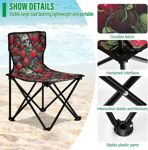 Vista 5 de Al aire libre plegable divertido fresa cráneo camping sillas para adultos silla de camping portátil silla de césped ligero 202a4572