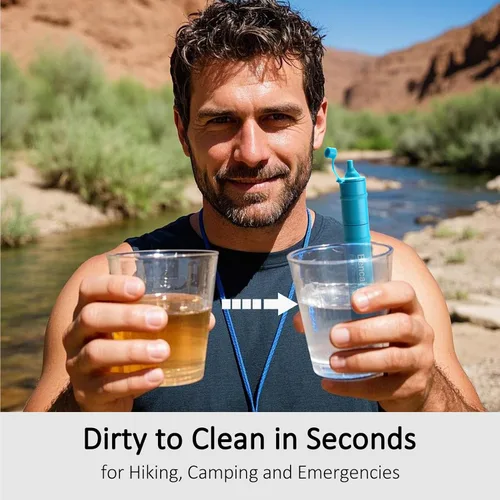 Vista 5 de Filtro de agua portátil con pajita de 4 etapas y ultrafiltración de 0.1 micras 3 secciones desmontables para fácil retrolavado para exteriores