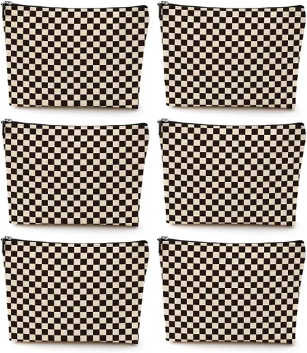 Vista 11 de Bolsa de maquillaje a cuadros retro colorida para mujeres, hermana, amiga, Navidad, cumpleaños, Cuadros 1250