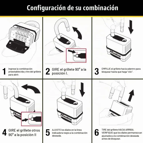 Vista 5 de Master Lock Candado de combinación al aire libre plateado, Candado resistente a la intemperie de servicio pesado con código restablecible y grillete