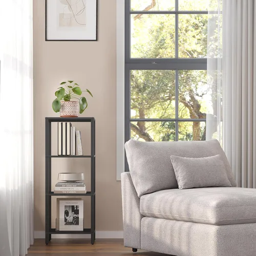 Vista 3 de TUTOTAK Estantería para libros de 4 niveles, estantería estrecha para espacios pequeños, estantería apilable de bricolaje, para sala de estar Negro