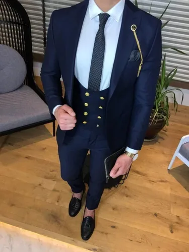 Vista 2 de Wangyue Trajes de 3 piezas para hombre, trajes ajustados para hombres, traje de doble botonadura para hombre, trajes de fiesta de graduación, trajes