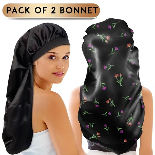 Vista 6 de 2 gorros largos de satén para dormir, gorro de trenzas extra grandes para dormir, cabello largo, gorro de banda elástica suave y cómodo para mujer