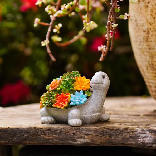 Vista 6 de Estatua oculta de llave de tortuga para exteriores, bonita tortuga suculenta oculta una llave decorativa para exteriores, pequeña caja de regalo
