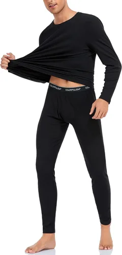 Vista 6 de COLORFULLEAF Conjunto de ropa interior térmica de algodón para hombre, ropa interior térmica de algodón para hombre, capa base, clima frío