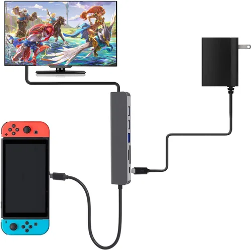 Vista 2 de Adaptador multipuerto USB-C Hub para interruptorinterruptor OLEDMacBookiPad Proportátil