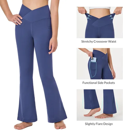 Vista 3 de baleaf Leggings acampanados para niñas, cintura alta, corte de bota, pantalones de yoga y danza, leggings con bolsillos