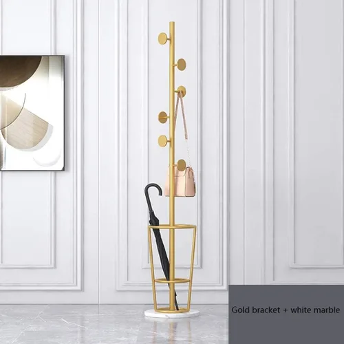 Vista 4 de Floor Coat Rack Space-Saving 6 Hooks Iron Coat Rack Nordic Creative Marble Base Coat Stand With Umbrella Stand Home Bedroom Storage Clothes Hanger