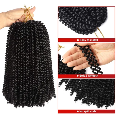 Vista 3 de Extensiones de cabello sintético rizado en espiral con volumen para trenza de croché