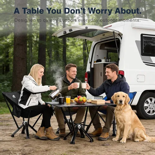 Vista 9 de Mesa de camping plegable: diseño estable de aluminio enrollable, estructura de soporte sólida, mesa portátil al aire libre para acampar, cocinar, RV