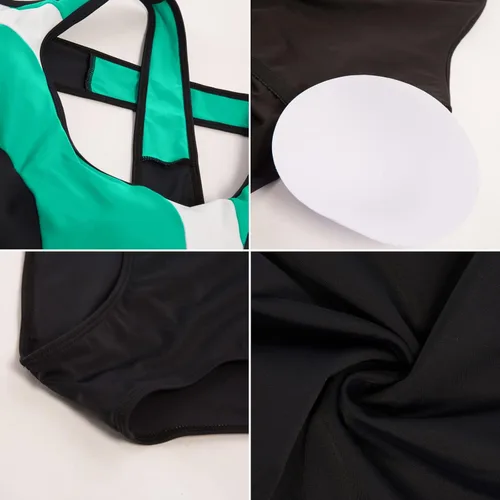Vista 7 de JACK SMITH Traje de baño deportivo de una pieza con bloques de color, traje de baño de entrenamiento deportivo con espalda cruzada, traje de baño